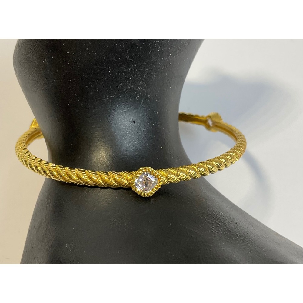 Judith Ripka Gold tone 925 Sterling Silver CZ Twisted Rope Bangle Bracelet Avg